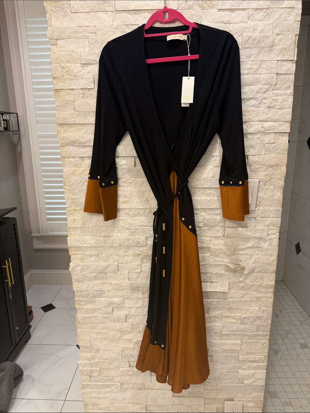 Tory Burch Black and Rust Wrap Maxi Dress